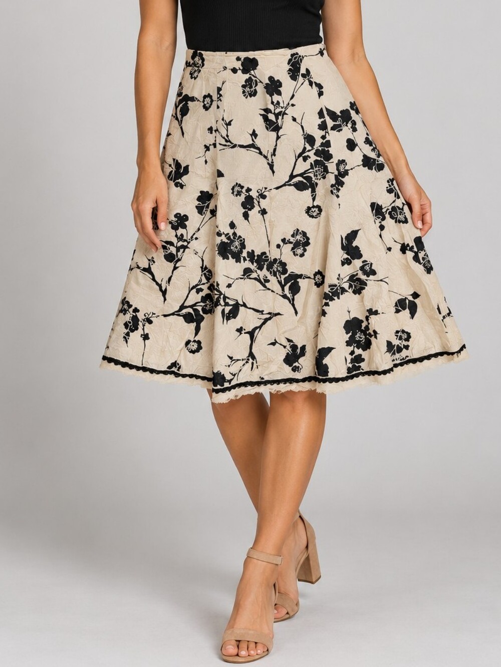White House Black Market A Line Floral Embroidered Silk Blend Skirt